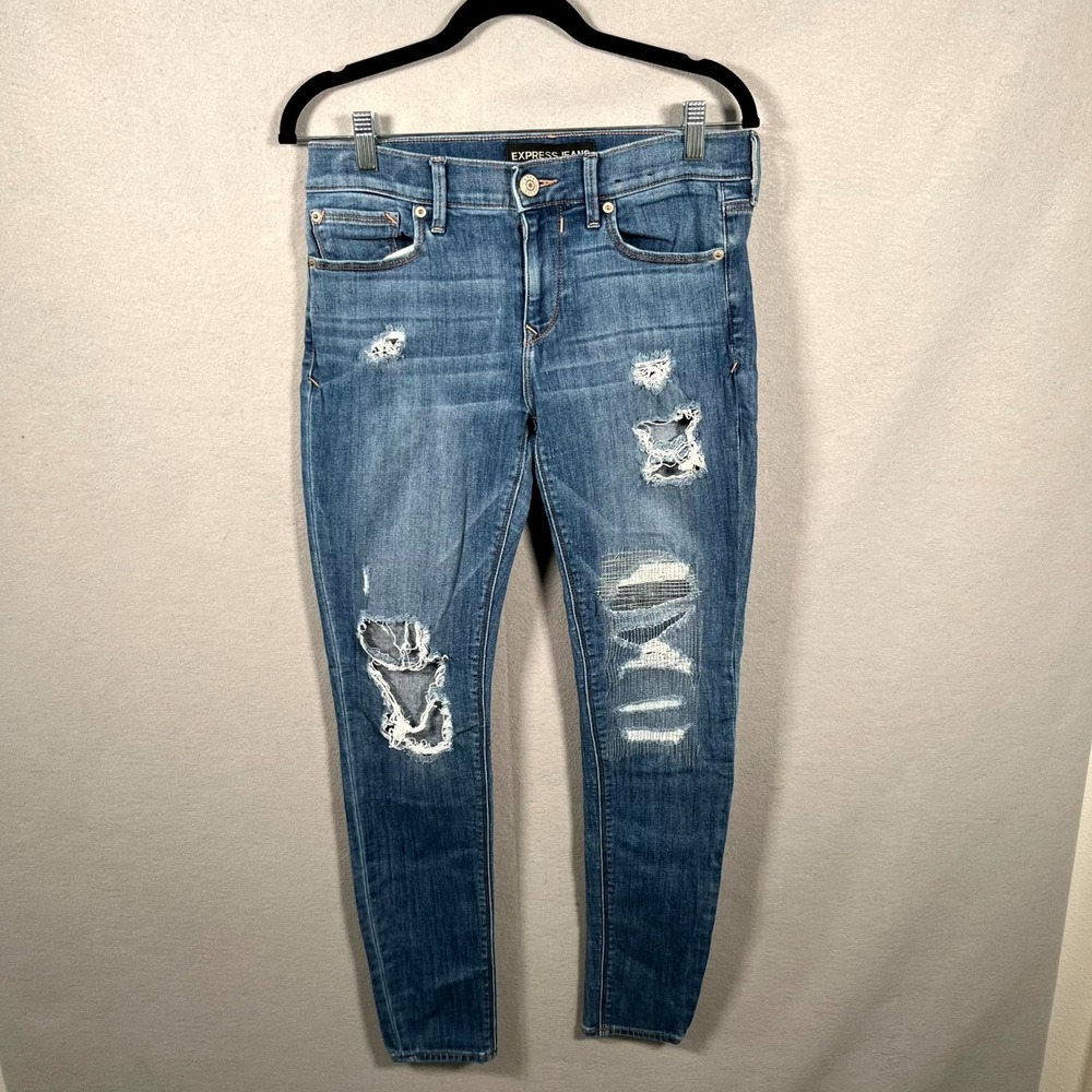 Express Skinny Jeans Womens 6 Blue Denim Cotton Stretch Distressed Streetwear